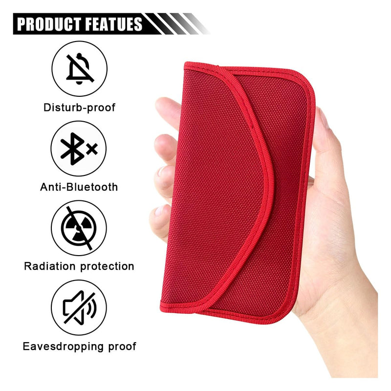 2PCS Faraday Signal Blocking Bag, Key Fob Protector, RFID Faraday Pouch Cage Box Wallet Case for Cell Phone Privacy Protection, Anti-Hacking RFID Card Protector Signal Shielding (Red) Red