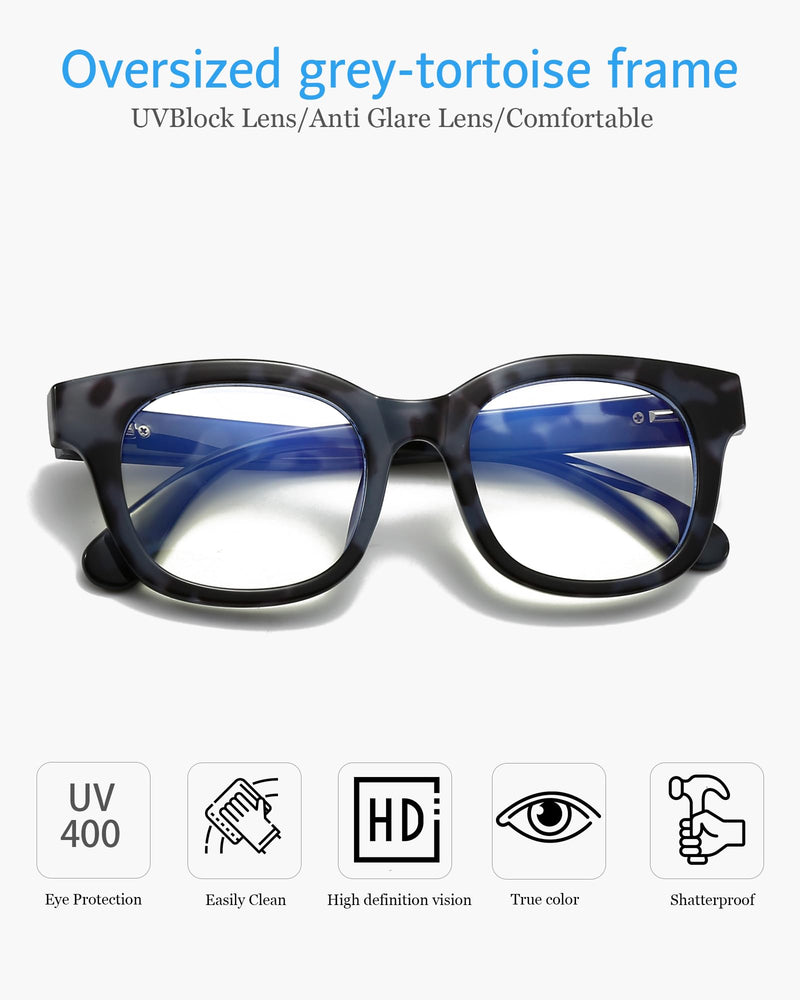 ANRRI Blue Light Blocking Glasses for Women and Men, Oversized Blue Light Computer Glasses Black/Grey