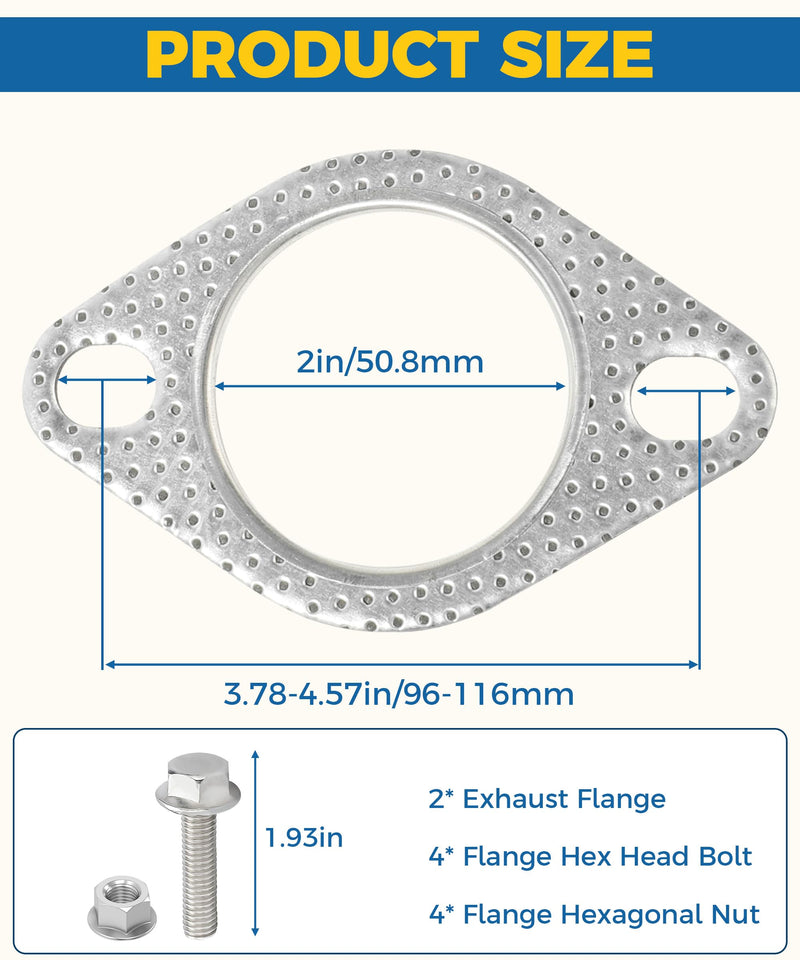 2PCS Exhaust Gasket,Exhaust Flange Gasket,Catalytic Converter Gasket,Car Accessories Exhaust Flange,Exhaust Flange Repair Kit with Bolts & Nuts,Muffler Gasket,Replaces #120-06310-0002 (2inch) 2inch