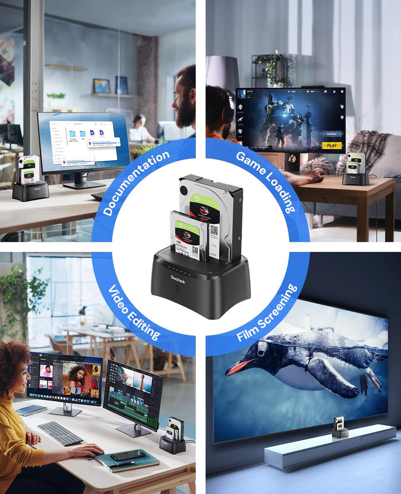 Hard Drive Docking Station, dockteck USB 3.0 to SATA Dual Bay External Hard Drive Enclosure for 3.5 or 2.5 inch SATA HDD SSD with Offline Clone
