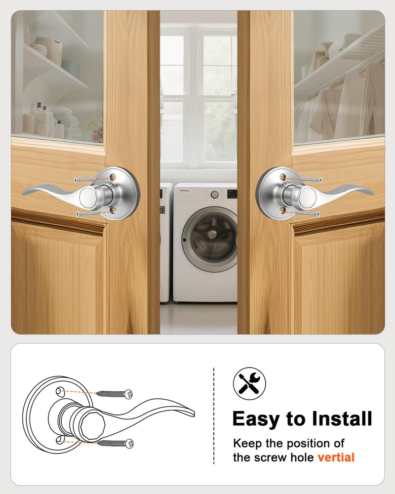 Gobrico 2 Pack Satin Nickel Dummy Wave Door Levers, No-Turning Interior Door Handles, 1 Left-Handed and 1 Right-Handed Door Knob 1 Pack