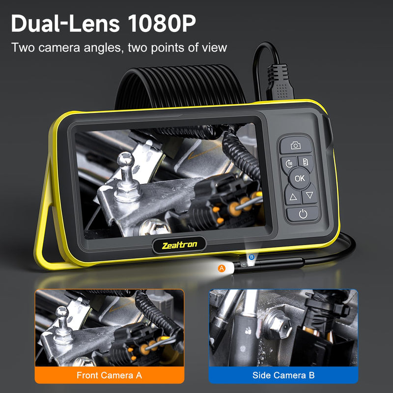Dual Lens Borescope with 5" IPS Screen, Endoscope Camera with Lights 16.5FT Semi-Rigid Cable, 1080P Inspection Camera, Supports Memory Cards with Photo and Video Capabilities