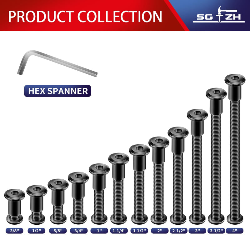 5/16-18 x 4 Inch 20Pcs Flat Head Hex Socket Cap Screws Bolts Barrel Nuts Kit, 304 Stainless Steel 18-8, Full Thread, Black Oxide by SG TZH (with Hex Spanner) 5/16-18 x 4" 20