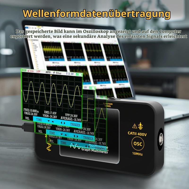 Bside Handheld Oscilloscope 3.2 Inch TFT Display Portable Digital Oscilloscopes 10 MHz Bandwidth Automotive Oscilloscope 48 MSa/s Sampling Rate Trigger Function Auto/Nomal/Single