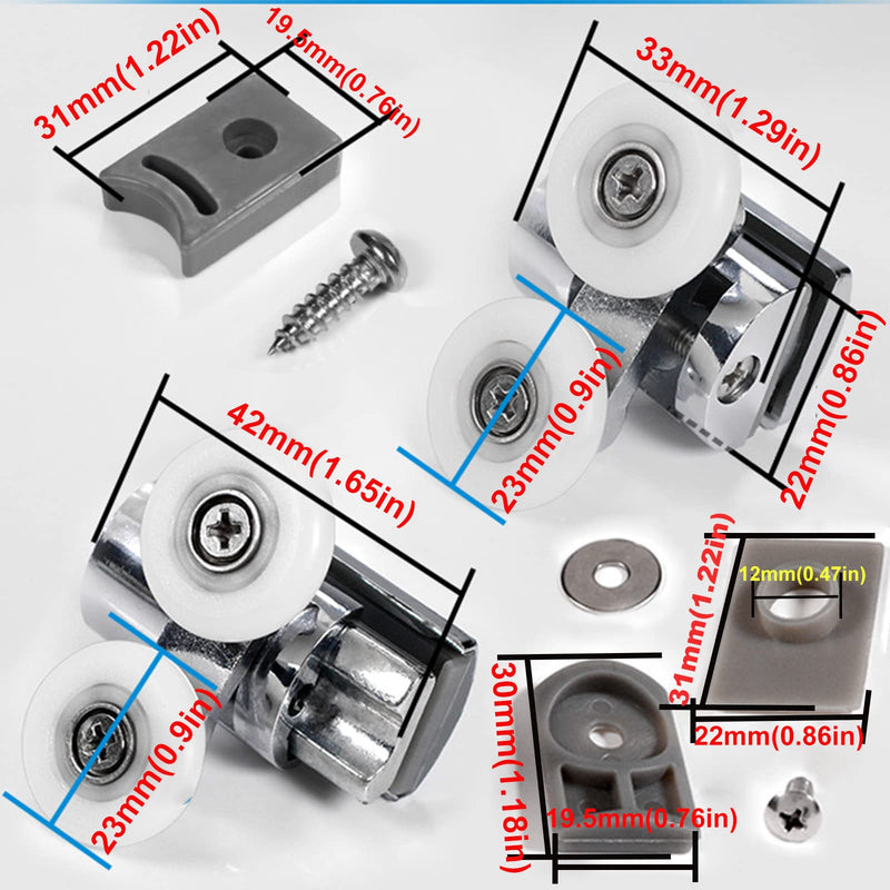 KAFENDA Zinc Alloy Shower Door Runners 23mm Twin Shower Door Rollers 2top 2bottom 4pcs Silver