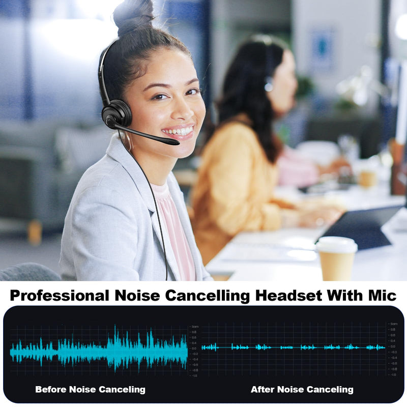 USB Headset with Microphone, Computer USB & Type-C Headphones with Noise Canceling Mic for PC Laptop Wired On-Ear Phone Headsets with Mute for Office, Call Center, Video Meeting, Chat 382