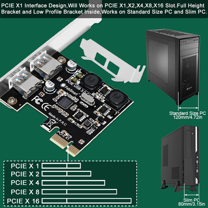 2-Ports Superspeed 5Gbps USB 3.0 PCI Express Expansion Card for Windows, MAC OS X and Linux Desktop PCs, Built in Self-Powered Technology, No Need Additional Power Supply (FS-U2S-Pro) FS-U2S-Pro