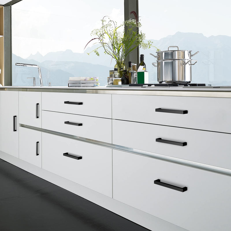 20 Pack 3 Inch (76mm) Hole to Hole Center Matte Black Cabinet Pulls Stainless Steel Kitchen Cabinet Handles - Square Dresser Handles Drawer Pulls 3inch(76mm) Hole Center 20