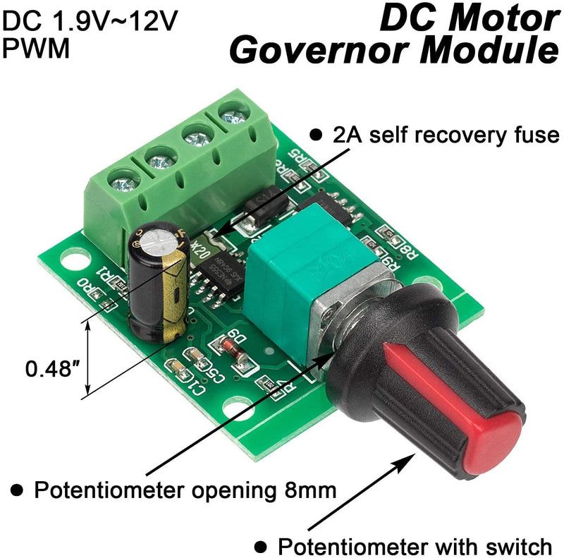 RUNCCI-YUN 2pcs 1.8V 3V 5V 6V 7.2V 12V 2A PWM Motor Speed Controller, DC Speed Controller 12V, Motor Speed Switch Controller LED Volt Regulator Speed Controller