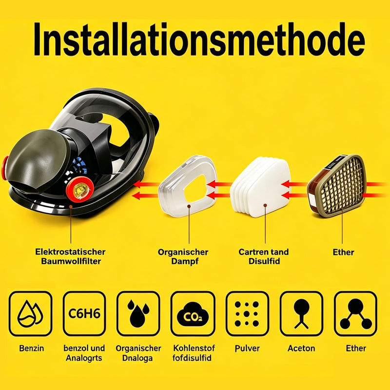 Full Face Respirator Mask with 40mm Activated Carbon Filter 6001CN Filters for Gas, Dust, Spray Paint and Chemicals Mask+6001+20Filters