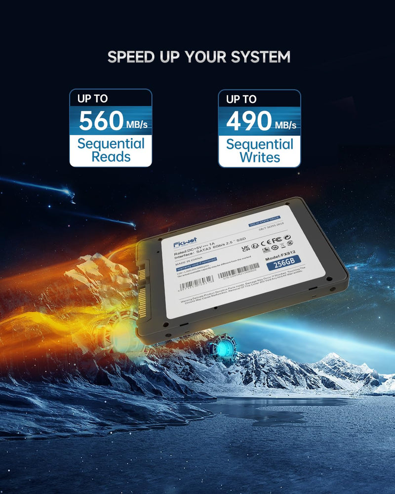 FX812 256GB SSD SATA III 2.5" 6GB/s, 3D NAND TLC, SLC Cache, Up to 560MB/s,Compatible with Laptop & PC Desktop FX812(70% SLC Cache)