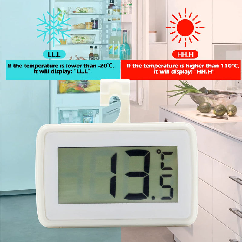 6 Pack Digital Refrigerator Thermometer, Waterproof Freezer Room Thermometer,High Precision Fridge Alarm Thermometer with Hook for Kitchen Home,°C/°F Convertible 6 Pack