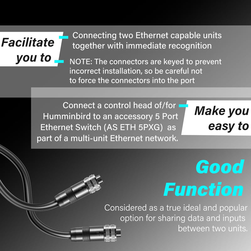 720073-3 20 Feet Ethernet Cable AS EC 20E Replacement Part for Humminbird Black Fit for Helix, APEX, SOLIX and Onix Models