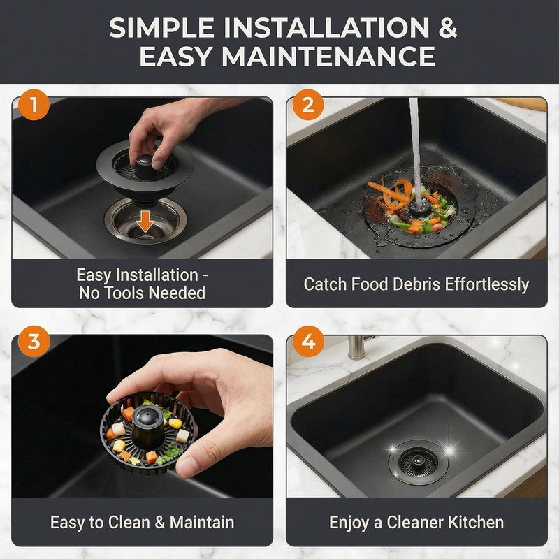 Kitchen Sink Stopper, 3 in 1 Pop Up Kitchen Sink Drain Strainer, with an Extra Basket Strainer, Sink Drain Stopper for US Standard 3-1/2 Inch, Brass Material Electroplate (Black 2pcs) Black 2pcs