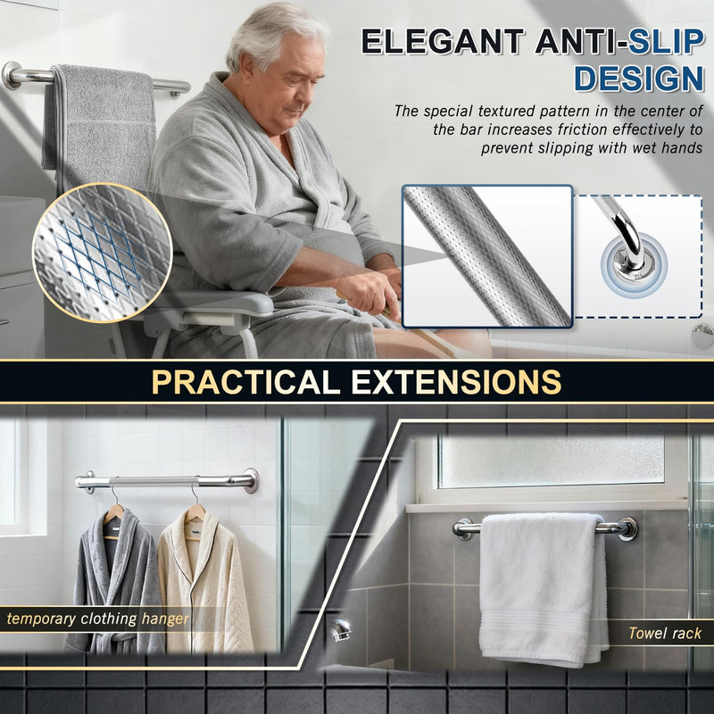 supregear Grab Bars for Bathtubs and Showers, Anti Slip Bathroom Grab Bars for Seniors, 304 Stainless Steel Safety Shower Handle, Toilet Handicap Elderly Assist Bathroom Wall Handle, 32 inch