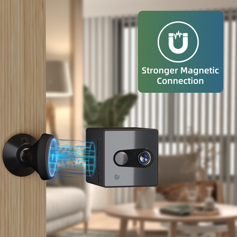 Mini Camera, Wireless Indoor Security Cam with long lasting Battery, AI Human Detection, Night Vision, Magnetic Mount, Gooseneck USB Cable, Compact WiFi Spy Camera for Home/Nanny/Pet Monitoring