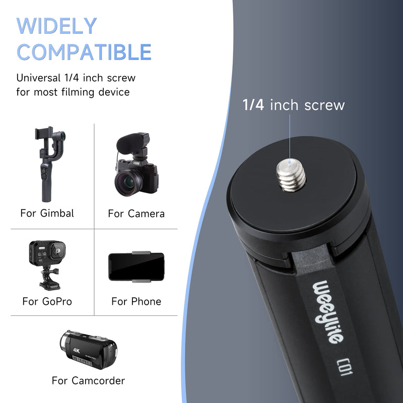 1/4 Mini Tripod, Tabletop Desktop Stand Compact Tripod with 1/4" Screw for weeylite K21 Stick Light, S03/S05 Pocket Photo Light, Camera, Smooth 4, Osmo Mobile, Vimble 2, Gimbal Handle Grip Stabilizer C01