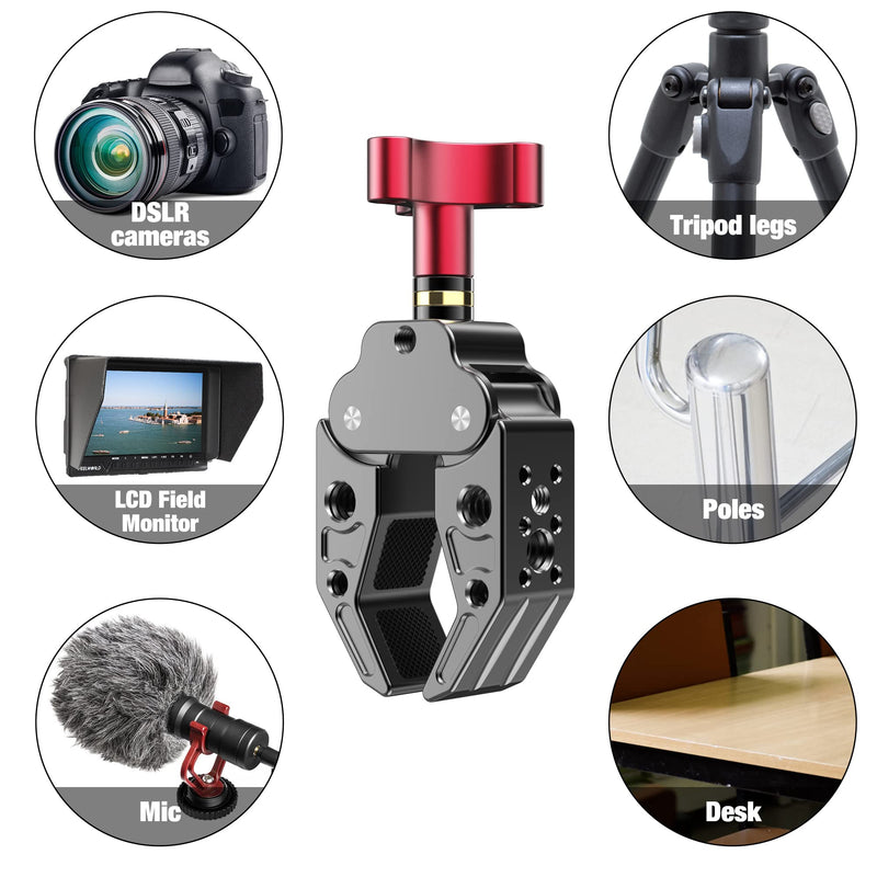 Super Clamp with 1/4&3/8 Standard Stud for Photo Video Studio, Photography Camera Crab Clamp for Cameras, Lighting,DSLR Camera Rig, LED Lights, Flash Light, LCD Field Monitor,Mic