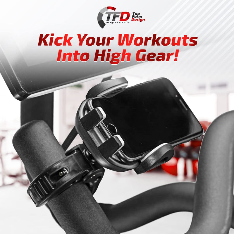 TFD Cell Phone Bike Mount - Expandable Sides Phone Holder for Bike - 360° Rotation Compatible Peloton Accessories - Universal Handlebar Cell Phone Holder for Bicycle or Exercise Bike Accessories