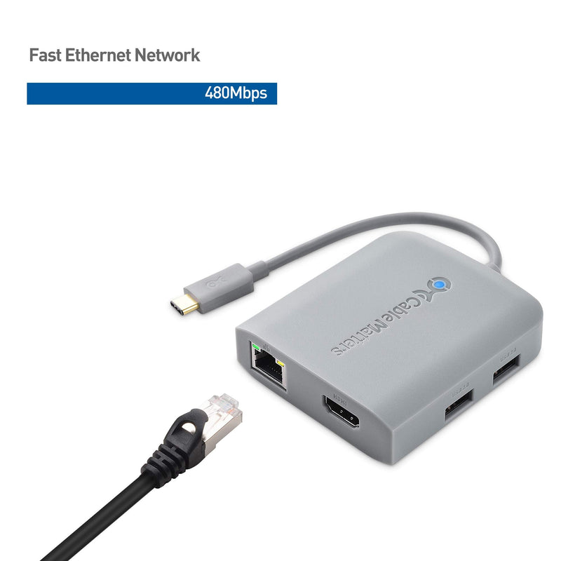 [Works with Chromebook Certified] Cable Matters USB C Hub Multiport Adapter with 4K HDMI, 2X USB 2.0, 480Mbps Ethernet, and 60W PD