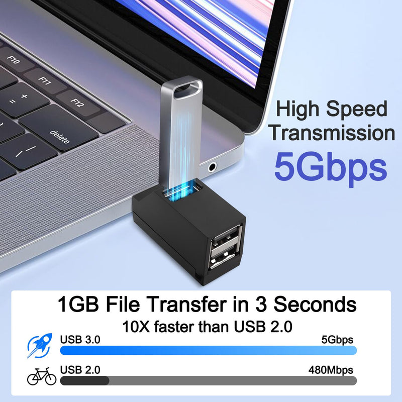 USB C to USB Adapter,3Port USB C Hub Adapter 2 Pcs 90 Degree USB Hub Splitter 1 USB 3.0 and 2 USB 2.0 Port Portable Powered Data for Connecting Mobile Hard Disk, U Disk, Camera, Mouse,etc