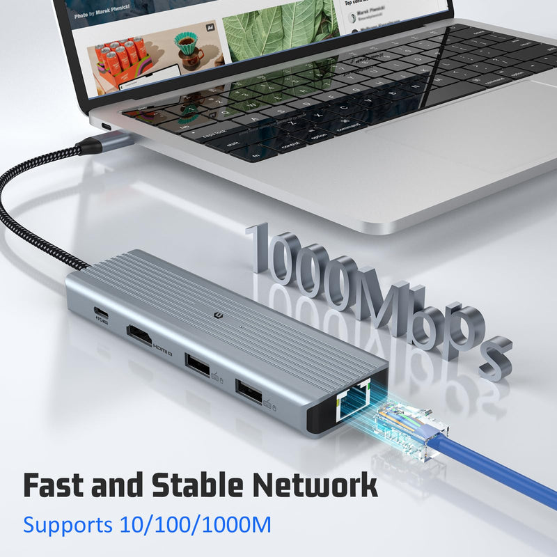 10 in 1 USB C Docking Station, USB C Hub USB C Adapter with 4K HDMI LAN RJ45, USB C 3.0, 100W PD, 2 USB A 3.0, 2 USB 2.0, SD/TF Ports