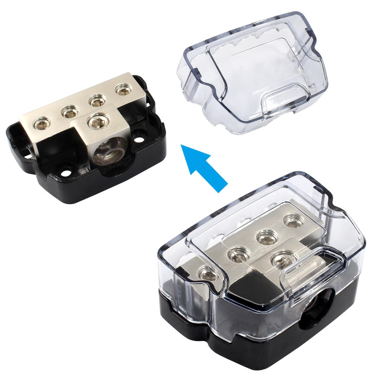 4 Way Amp Power Distribution Block, 0/2/4 Gauge in 4/8/10 Gauge Out Amp Distribution Block Splitter for Car Boat Audio(1 in 4 Out)