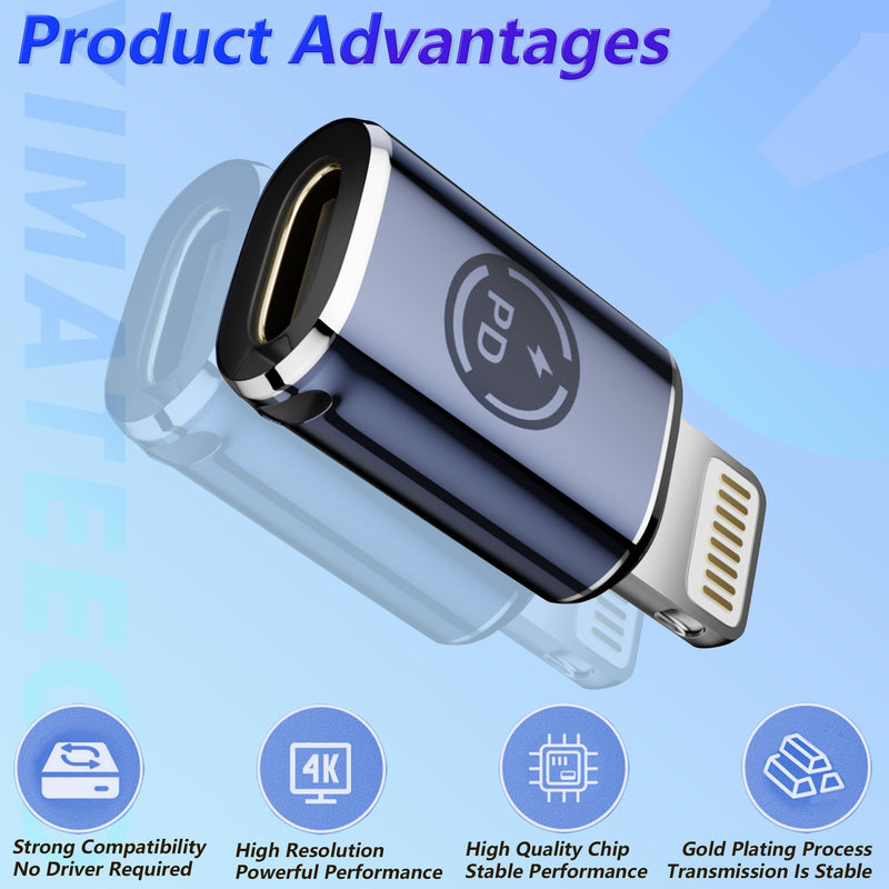 USB C to Lightning Adapter, [2 Pack] USB C Female to Lightning Male Adapter Support 27W PD Fast Charging&Data Transfer, Lightning to USB Type C Cable Adapter for iPhone Series (Light Blue, 2Pcs) 2 Pack USB C Female to Lightning Male- Light Blue