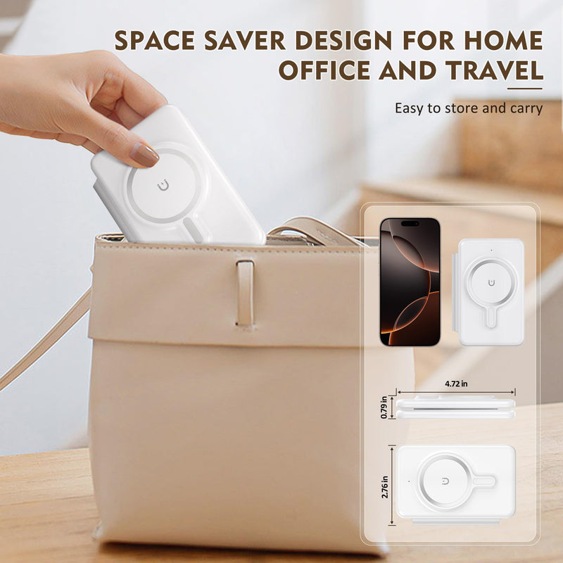 Magnetic Wireless Charger for iPhone: 3 in 1 Travel Charging Station for Apple Devices for iPhone 16 15 14 13 12 Pro Max Plus - Foldable Charging Pad for Apple Watch Series & Airpods 3 2 Pro White