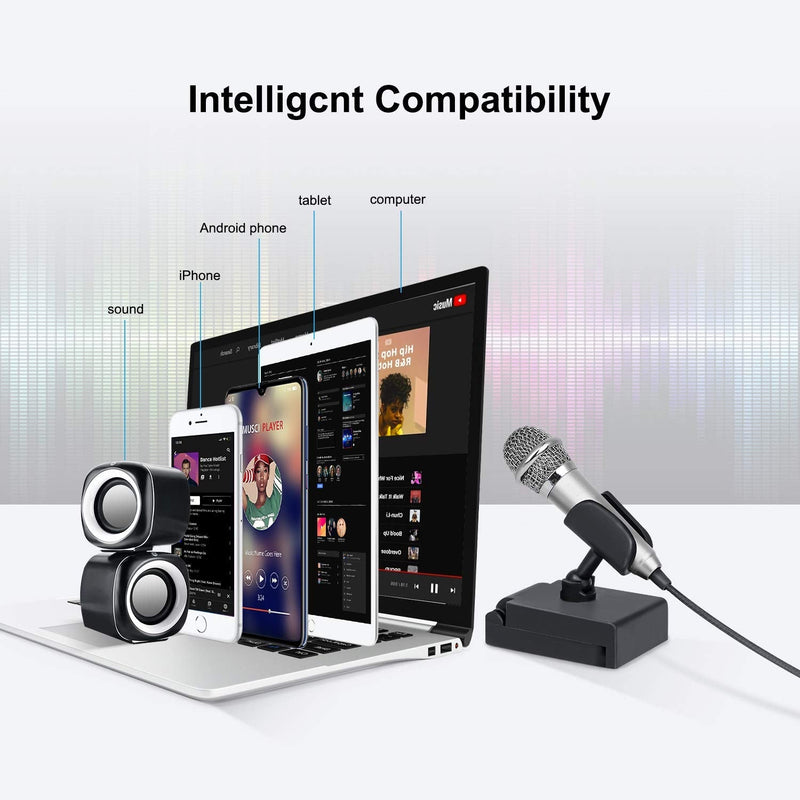 Uniwit Mini Portable Vocal/Instrument Microphone for Mobile Phone Laptop Notebook Apple iPhone Sumsung Android with Holder Clip - Silver