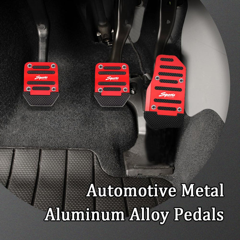 3PCS Car Non-Slip Aluminum Alloy Pedal Pads, Manual Transmission Brake Pedal Covers, Sports Gas Fuel Petrol Clutch Foot Pedals, Anti-rubbing Car Clutch Pedal Kits Suitable for Car SUV ATV (Red) Red