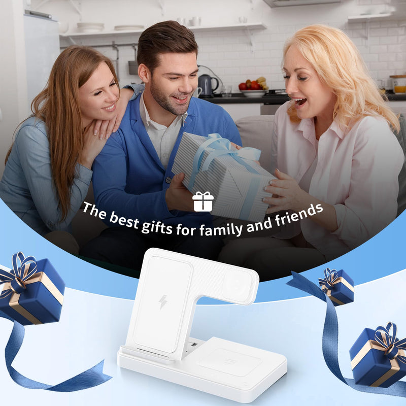 Wireless Charging Station for Apple Devices: 3 in 1 Foldable Qi Compact Case-Friendly Charger Stand for iPhone 16-12 & Apple Watch & AirPods Charging Dock for Travel Home Office Desk Nightstand(White) White 1