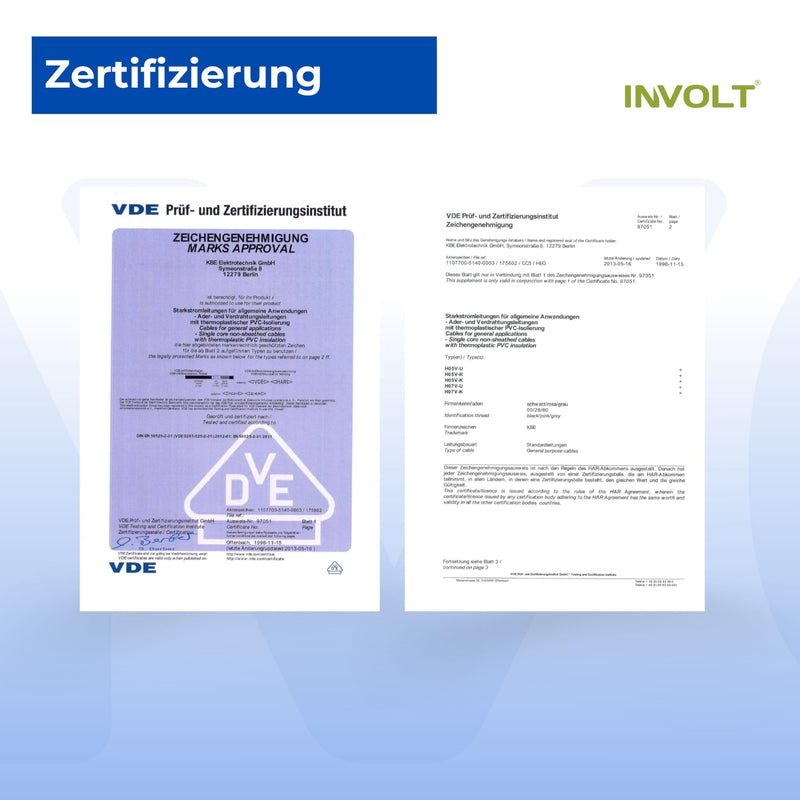 INVOLT H07V-K Wiring Cable 10 mm² Set, 5 x 1 m Cable, 20 Wire End Ferrules, Phase Tester 1m + 20 Sleeves