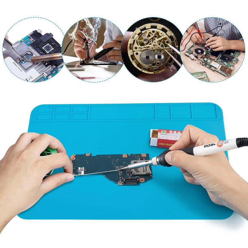 Silicone Soldering Mat 500℃ Heat Resistant, 30x20cm Magnetic & Antistatic Work Mat - Ideal for Electronics, Smartphone, Watches & Soldering Gun Repairs，Repair Mat GJDGRE