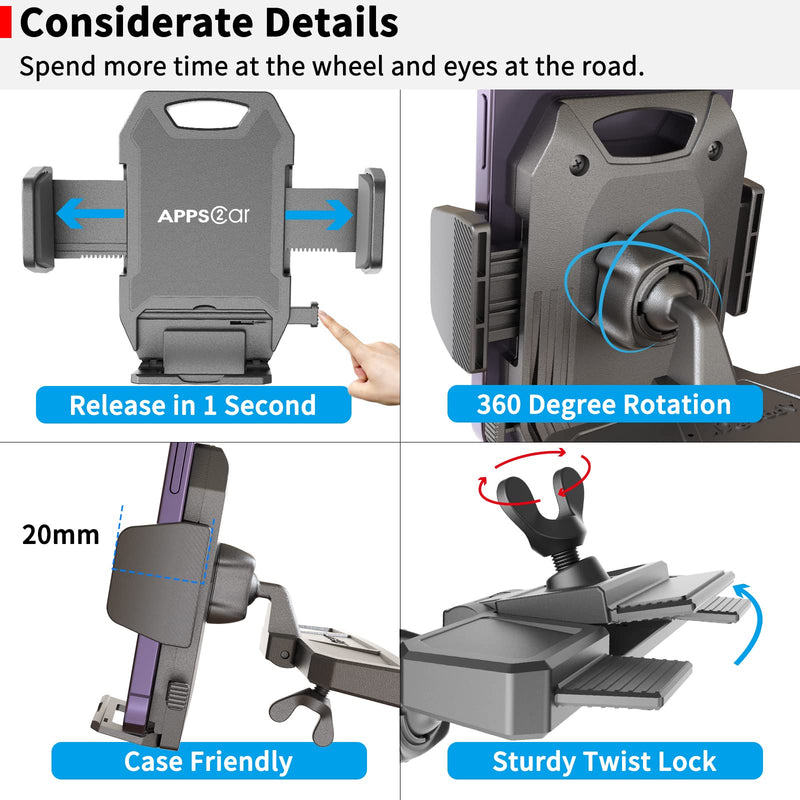 APPS2Car Sturdy CD Slot Phone Mount with One Hand Operation Design, Hands-Free Car Phone Holder Universally Compatible with All iPhone & Android Cell Phones, for Smartphone Mobile Black