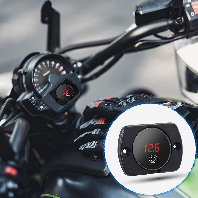 2 Pieces Direct Current 5-48V Car LED Display Voltmeter Waterproof Digital Voltage Gauge Meter with Touch Switch for Boat Marine Vehicle Motorcycle Truck ATV UTV (Red Light) Red Light