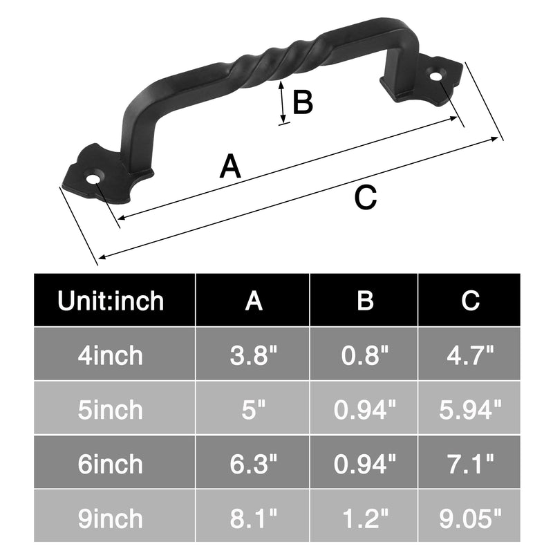 OVOV 4 Pack Barn Door Pull Handle Hardware for Wooden Garden Gate Shed Cabinet Door (4Pcs 6inch) 4Pcs Black