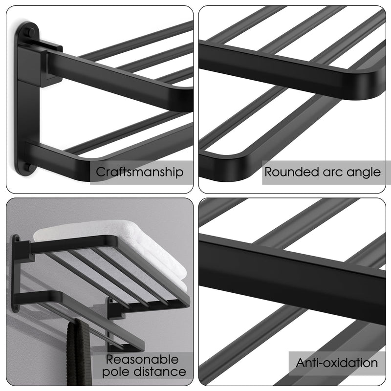BOZWELL Bathroom Lavatory Towel Rack with Two Towel Bars,16-Inch（40cm） Towel Holder with Shelf BZ305-A (Matte Black) 16 inch (40 cm) Matte Black