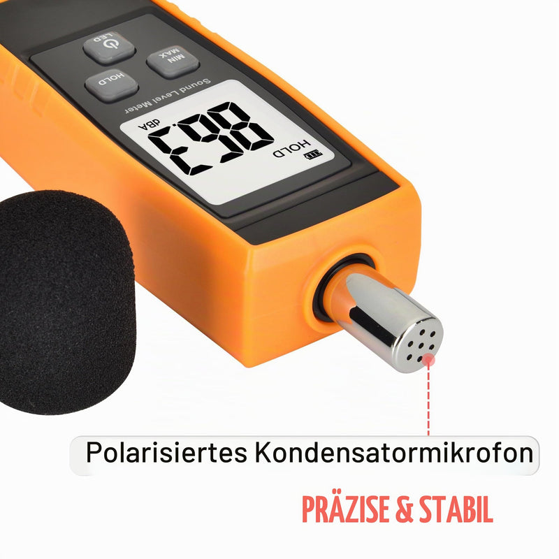 Handheld Sound Level Meter 30~130dB Decibel Noise Meter with Backlight Digital LCD Display for Indoor Outdoor Max/Min/Hold Function Black & Yellow