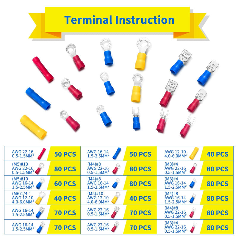 1200PCS Electrical Connector Kit-Sopoby Automotive Insulated CrimpTerminals Connectors for Wiring Mixed Ring Fork Spade Butt Connector Set 1200pcs
