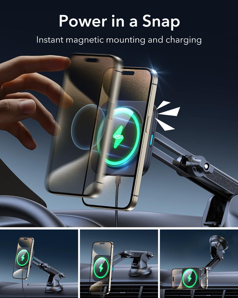ESR for MagSafe Car Mount Charger, Dashboard Magnetic Wireless Car Charger, for MagSafe Car Charger, Windshield Car Phone Holder Mount for iPhone 15/14/13/12, Fast Charging