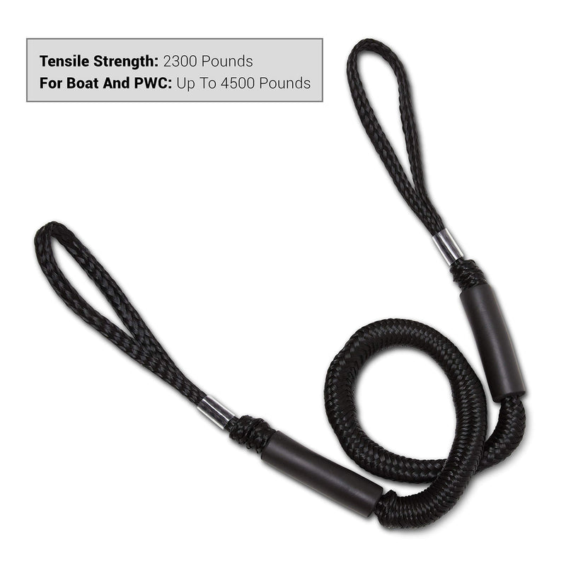 Bungee Dock Line 2-Pack - 4ft, Adjustable No-Jerk Boat & Kayak Ties, Premium Mooring Ropes, Essential Boat Accessories, Ideal Kayak Accessories, Includes Free Docking E-Book by Domabri (Black) Non-Custom Black
