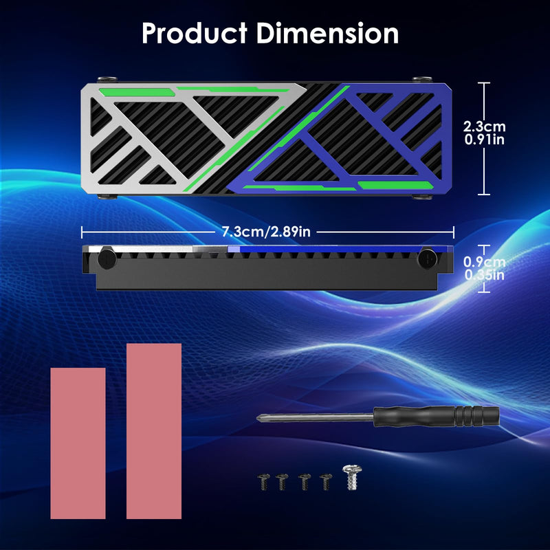 WAVLINK NVMe Heatsink 880X, M.2 Heatsink supporting 2280 NVMe/SATA SSDs for PC/PS5/mATX/Mini-ATX, High-Performance SSD Cooler with Dual Thermal Silicone Pads, 3mm Adjustable Height, Aluminum Alloy