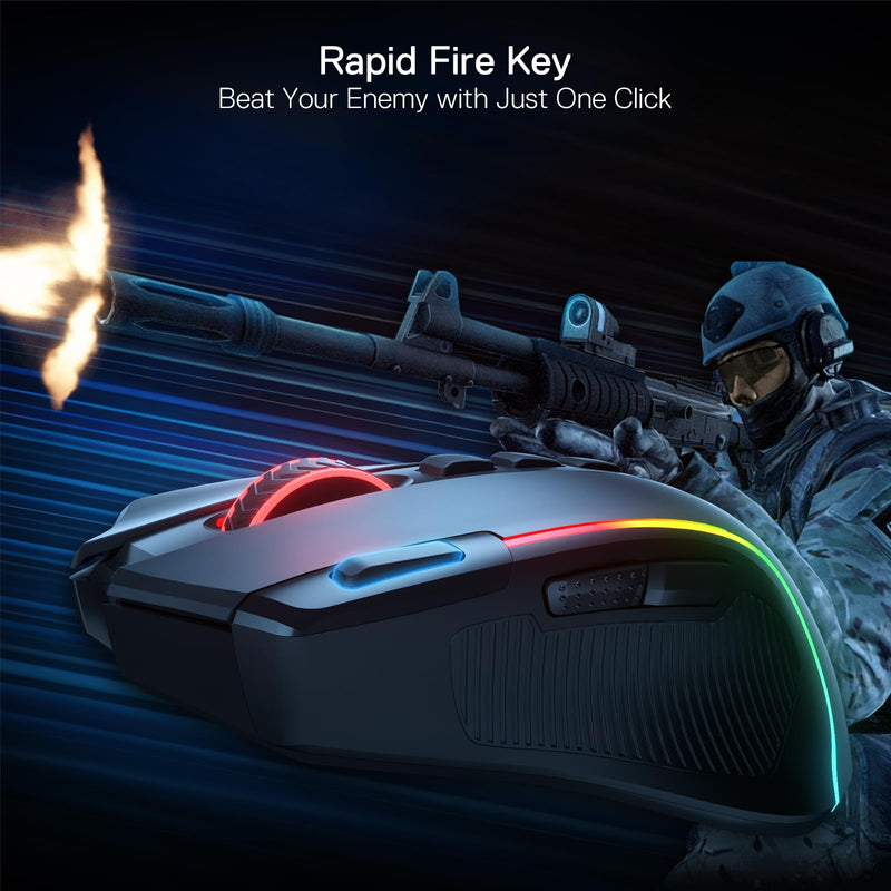Redragon M612 PRO RGB Gaming Mouse, 8000 DPI Wired/Wireless Optical Gamer Mouse with 9 Programmable Buttons & 7 Backlit Modes, BT & 2.4G Wireless, Software Supports DIY Keybinds Rapid Fire Button Black