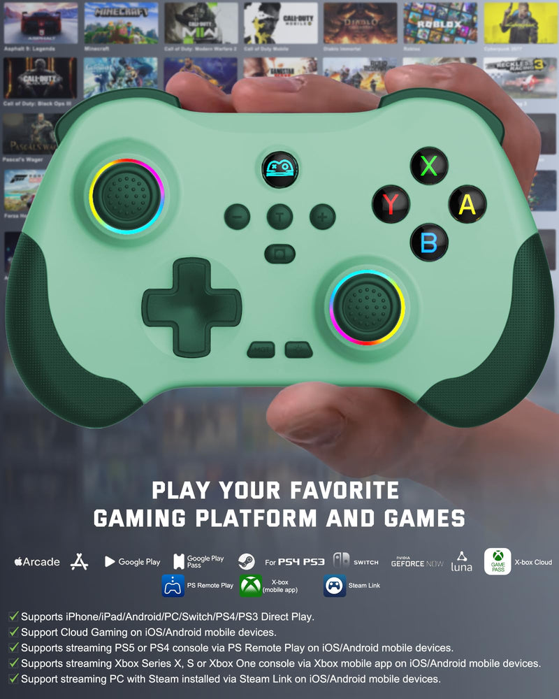 Joso Mobile Gaming Controller for iPad/iPhone/Tablet, Cloud Controller Remote Joystick for iOS/Android, Wireless Switch Controller with Macro Buttons/Hall-Rocker/Hall-Trigger - Green