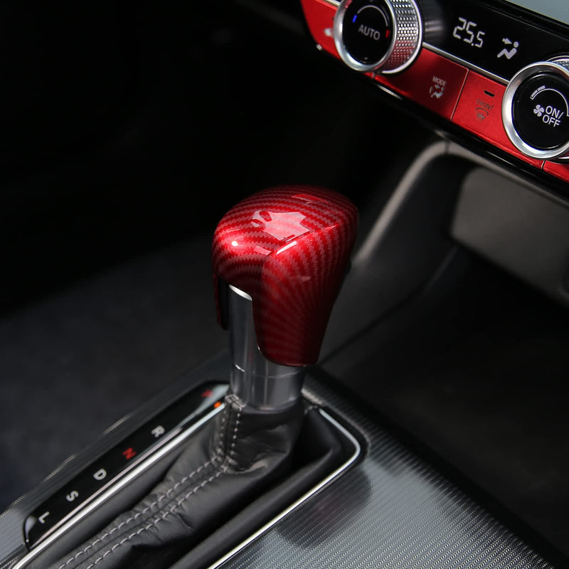 Thenice Gear Shift Knob Cover Automatic Transmission CVT Boots Change Lever Stick Decoration Compatible with Honda Civic 2022-2025, CRV/HR-V 2023-2025, Accord 2018-2025 -Red Carbon Fiber Red Carbon Fiber