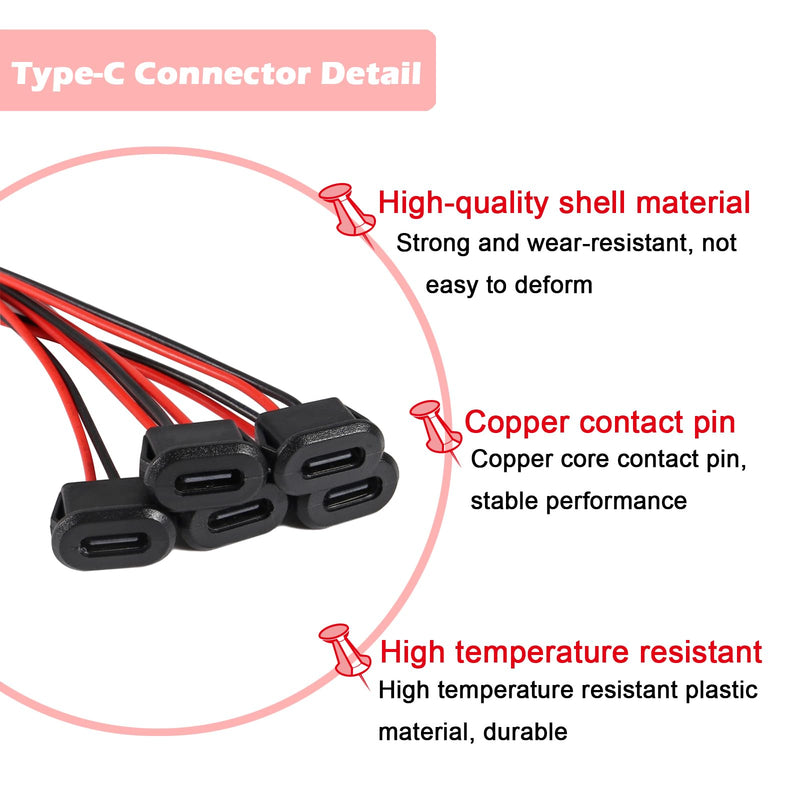 5PCS Type-C Female Chassis 2 Pin Type-C Female Socket Connector Waterproof Jack Female Charging Port with Card Buckle 3A USB-C Charger Plug Socket
