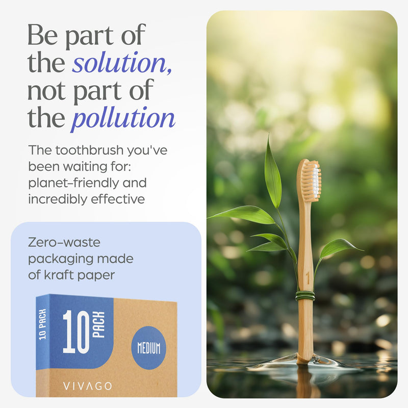 VIVAGO Bamboo Toothbrushes Medium Bristles 50 Pack - BPA Free Medium Bristles Toothbrushes for Adults - Eco-Friendly, Natural Wooden Toothbrush 50 Count (Pack of 1)