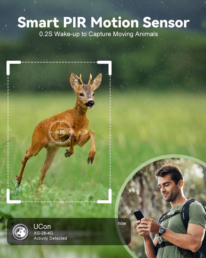 Xega 4G LTE Cellular Trail Camera with Livestreaming, No WiFi Game Camera with Built-in SIM Card, Motion Activated, 7800mAh Battery, Color Night Vision No Glow 950nm IR LEDs, IP66 Weatherproof