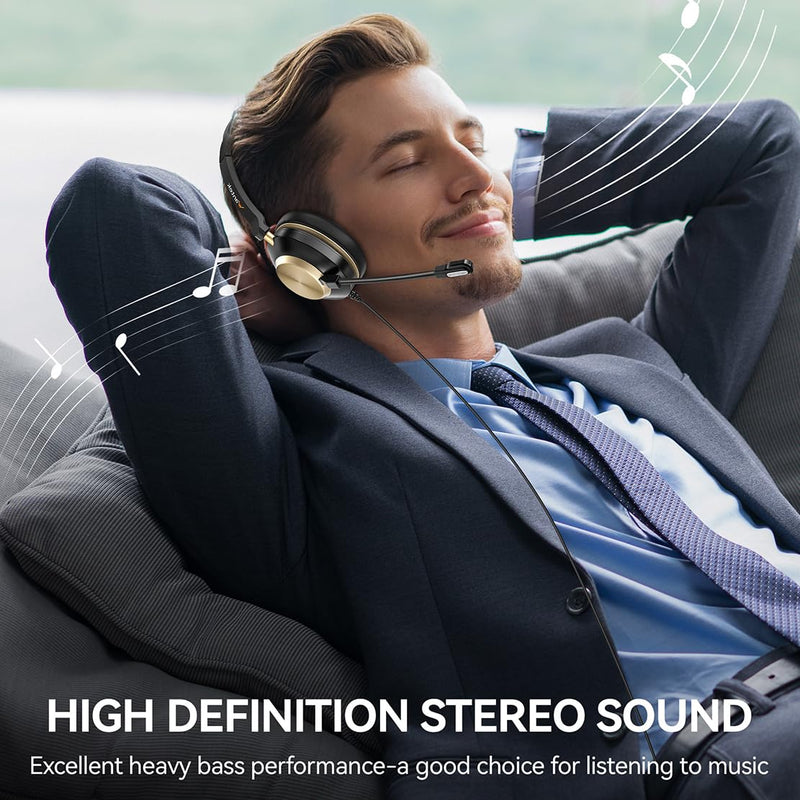 Headset with Mic, USB Headset with Microphone, Computer Headset with Noise Cancelling Microphone for Laptop PC, Mute in-line Controls 88USBC